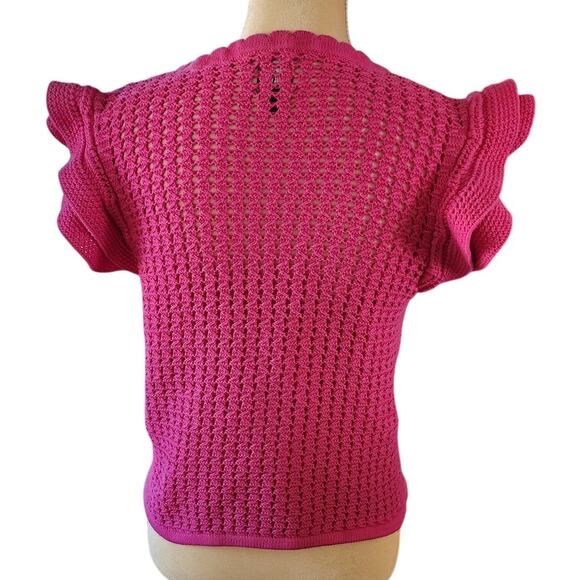 Gap Short Ruffle Flutter Sleeve Crochet Pinkish Purple Knit Sexy Sweater Medium - Picture 4 of 6